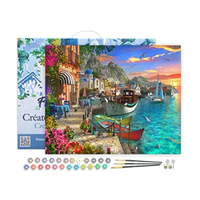 Image de Figured&#039;Art Peinture par Numéro Adulte avec Cadre Port fleuri Activité Manuelle Kit de Loisir Créatif DIY d&#039;Art Complet 40x50cm toile tendue sur châssis