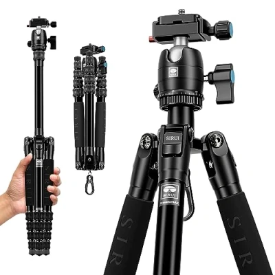 Image de SIRUI Trépied Compact Traveler 5AX, 132 cm en Aluminium Trepied Appareil Photo avec Tête Sphérique Panoramique à 360 et Plaque Arca Swiss Dégagement Rapide Capacité de Charge Jusqu&#039;à 5 kg