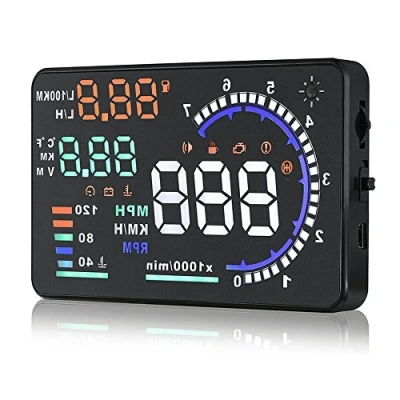Image de Aokotech® A8 Affichage tête haute multifonction pour voiture OBD II EOBD Système d&#039;affichage de la vitesse du véhicule, en temps réel, alarme survitesse, altitude, mode veille automatique