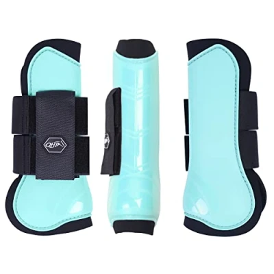 Image de QHP Guêtres rigides avant intérieur en néoprène avec fermeture Velcro (pony, vert glace)
