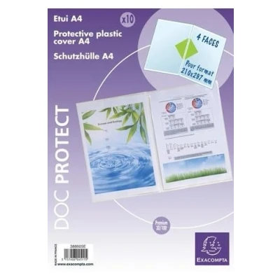 Image de Exacompta Réf. 388605E Carton de 2 sachets 10 étuis protection double 4 faces pour protéger les documents A4 En PVC lisse Haute qualité Usage intensif Couleur cristal