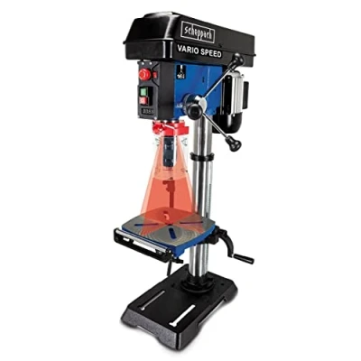 Image de Scheppach Perceuse à colonne professionnelle DP18Vario 550 W Construction en fonte Réglage de la vitesse continu Mandrin 16mm, laser, LED, extension table inclus