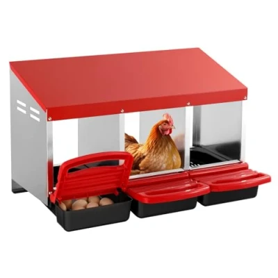 Image de VEVOR Pondoir à Poules, 3 Compartiments, Nichoirs Inclinés en Métal, 796x525x475 mm, Stable et Résistant la Corrosion, avec Trous Inférieurs, Plate Forme de Repos, pour Différentes Races Poules