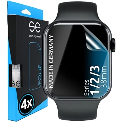Image de smart engineered Films de Protection d&#039;écran 3D Compatible avec Apple Watch [38mm] [4 pièces Transparente, résistant à l&#039;eau, pellicule hydrogel Protection, Film en TPU Souple
