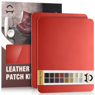 Image de Simili Cuir Autocollant, 28 x 21 cm 2 pièces Patch de réparation en Auto adhésif, Kit pour Sièges D&#039;auto, Canapés, Bateau, Chaises Rouge
