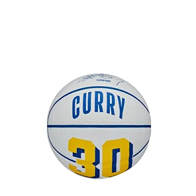 Image de Wilson Ballon de Basket, NBA Player Icon Mini, Stephen Curry, Golden State Warriors, Extérieur et Hall Sport, Taille: 3, Bleu/Jaune