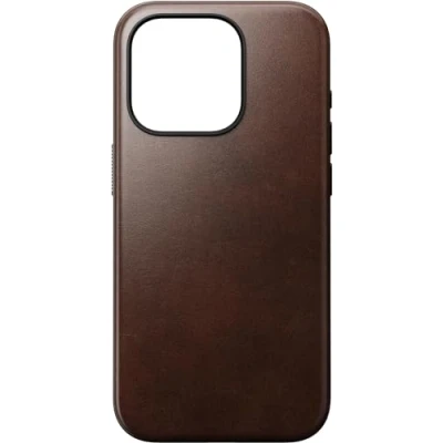 Image de Nomad Horween Étui moderne en cuir pour iPhone 15 Pro Max avec chargeur sans fil et bords surélevés à 360 Marron rustique
