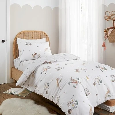Image de Bianca Parure de lit Simple en Coton avec Housse Couette et taie d&#039;oreiller Motif Lapin Blanc