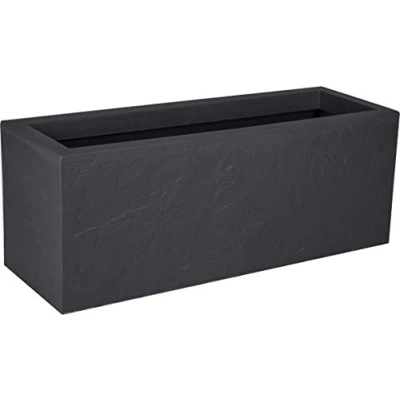 Image de EDA Jardinière Volcania&#039;Up 57 L Décor Imitation Pierre Simple Paroi Zone de Rétention d&#039;Eau 79,5 x 29,5 cm Gris anthracite