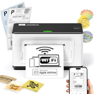 Image de MUNBYN 2024 AirPrint Imprimante Thermique, pour iOS et macOS, Etiquette Thermiques sans Fil 4x6, Compatible avec Etsy, Shopify, Royal Mail, DPD, Evri, 941AP, Blanc