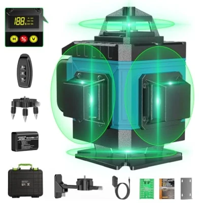 Image de Niveau Laser Chantier Autonivelant 360 x 4, Lazer Niveaux 4D 16 Lignes Huepar, Autonivellement et Mode Pulsé Extérieur, 2 Batterie, Nivellement Automatique, Support Rotatif, Télécommande