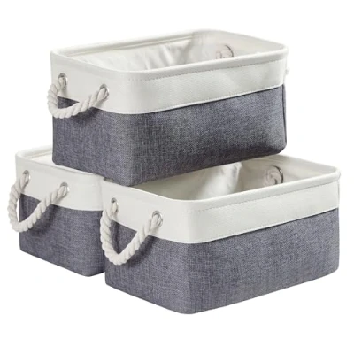 Image de Mangata Panier Rangement, Boite de Rangement Tissu rectangulaire Dressing avec poignée pour Jouets, Armoire (Set of 3, Pliable, Moyen,Gris Froid/Blanc)
