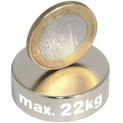 Image de Aimant rond Disque magnétique Ø 30 x 10mm Néodyme N45 (NdFeB) Nickelé Force d&#039;adhérence 22 kg circulaire en super puissant