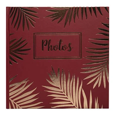 Image de Exacompta Réf. 16308E Album photos Livre PALMA 60 30 Pages Noires Format 25x25 cm couverture papier coloré rouge avec des effets brillants et un motif de feuille palmier