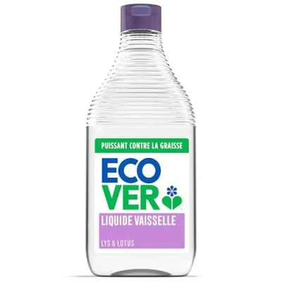 Image de Ecover Liquide Vaisselle, Nettoyant Vaisselle à Base de Plantes, Élimine la Graisse et Saleté, Parfum Lys Lotus, Bouteille 450 ml