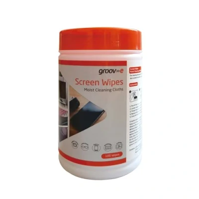 Image de Groov e Lot de 100 lingettes nettoyantes multi usages pour claviers, appareils photo, moniteurs, téléphones, etc. Récipient refermable