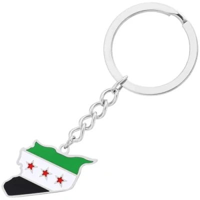 Image de Syrie Carte Drapeau Porte clés Pendentif en Acier Inoxydable À Breloques Bijoux pour Hommes Femmes