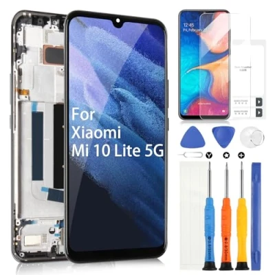 Image de OLED pour Xiaomi Mi 10 Lite 5G LCD Display Écran Remplacement Tactile M2002J9G M2002J9S Numériseur Verre Full Assemblée Réparation Outils (Noir avec Cadre)