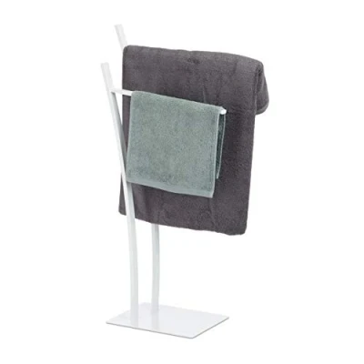 Image de relaxdays, blanc Porte pied, Support pour serviettes de bain 2 barres, 88 x 43 24 cm, Acier