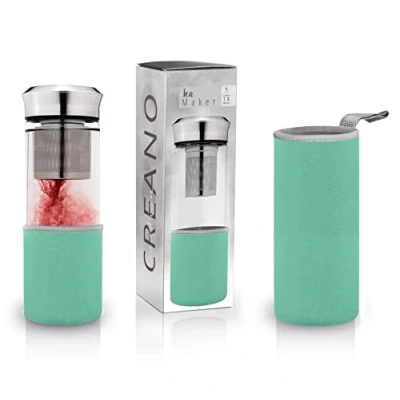 Image de Creano Théière Teamaker Bouteille de Thé à Emporter en Verre avec Passoire Pour le Vrac, y Compris Sachet Néoprène 400ml (Turquoise)