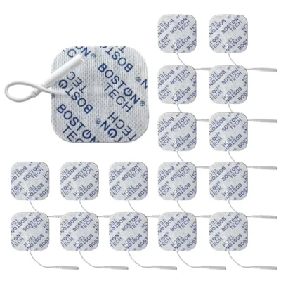Image de 16 électrodes Boston Tech Pads 5x5 cm pour électrostimulateur TENS et/ou EMS réutilisables et auto adhésives avec connexion filaire de 2 mm