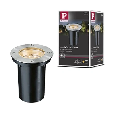 Image de Paulmann 93788 Special Encastré kit Sol Rond LED 1,2W 2700K 230V 110mm métal, Integriert, 1.2 W, Acier Inoxydable, 11 x 13,2 cm