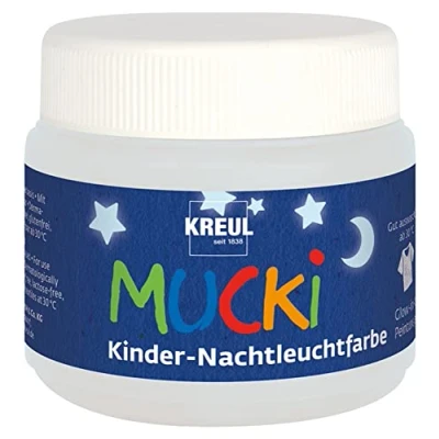 Image de Kreul 24500 Mucki peinture phosphorescente pour enfants, boîte 150 ml, à effet enfant base d&#039;eau, lavable, appliquer avec les doigts, pinceau et spatule