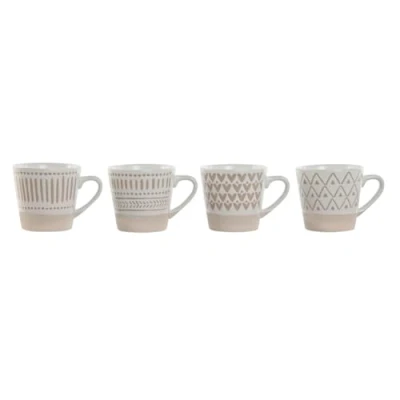 Image de Home ESPRIT Ensemble de tasses à café blanc beige grès 4 pièces 180 ml