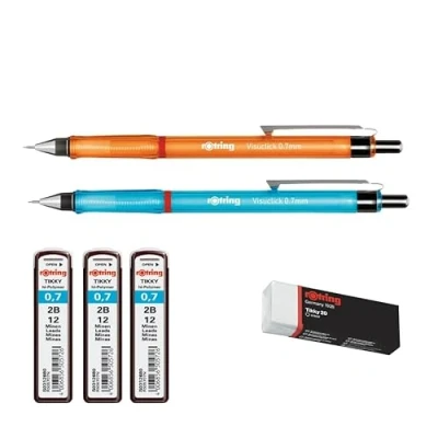 Image de rOtring Visuclick Lot de porte mines Recharges 0,7 mm Mine 2B Corps orange et bleu vif