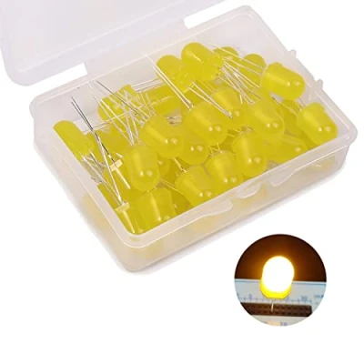 Image de 10mm Diodes Électroluminescentes LED, Jaune Ronde Diffuse Lumieres à Diodes, Bi pin Diode Ampoule Haute Luminosité Lampe Souder (40 Pièces)