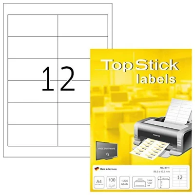 Image de TopStick Pochette de 1200 étiquettes autocollantes multi usages (96,5 x 42,3 mm) Personnalisables et imprimables, Impression laser / jet d&#039;encre, (8711)