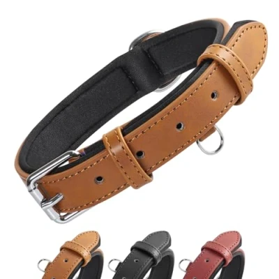 Image de Grand Line Collier de Chien Ajustable Coussin Moelleux Cuir Rembourré avec Perforatrice 3 Couleur 4 Tailles, Marron(S)