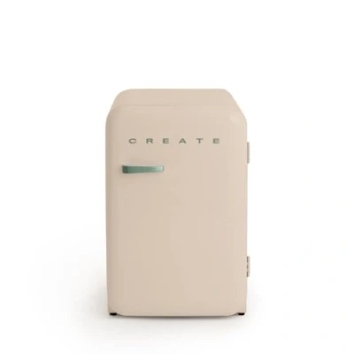 Image de CREATE / RÉTRO FRIGO 83.5 ARGENT/Réfrigérateur sable avec poignée vert sauge 98W, basse consommation, 2 étagères, régulateur de température, porte bouteilles, 56x54x84cm.