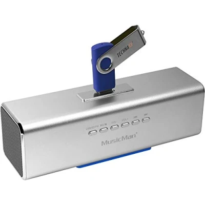 Image de Enceinte portable MusicMan MA Soundstation Son stéréo Radio FM, lecteur MP3, USB, AUX / Line In, prise en charge de la carte MicroSD Temps lecture 6 heures Idéal pour voyager (Argent)