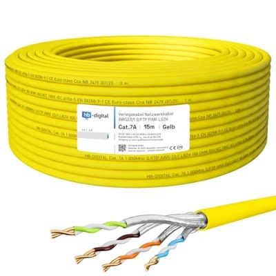 Image de HB DIGITAL 15m CAT.7a Câble réseau LAN de pose AWG 23 Cuivre pur S/FTP PiMF LSZH Sans halogène RoHS Compliant d&#039;installation Ethernet données PoE 10Gbit/s max. 1200MHz Violet