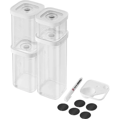 Image de ZWILLING FRESH &amp; SAVE CUBE Set, taille S, ensemble de rangement 6 pièces comprenant 3x boîtes conservation cuillère doseuse, étiquettes NFC, Transparent blanc