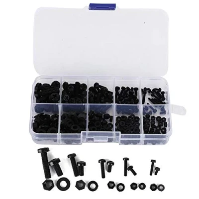 Image de 270Pcs M2/M2.5/M3/M4/M5 Kit de rondelle d&#039;écrou vis en nylon, d&#039;assortiment matériel montage hexagonal à nylon avec boîte plastique, noir/blanc(Black)