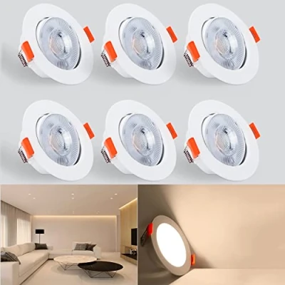 Image de Kambo 6W Spot LED Encastrable Plafonnier Encastré 40 Orientable Blanc Chaud 3000K 610LM Rond Plafond Ø70 80mm Pour Salon Chambre Cuisine Couloir Galerie Lot de 6