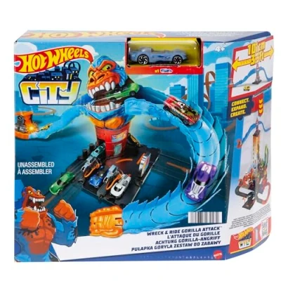 Image de Hot Wheels Coffret Station Service City L’Attaque du Gorille avec Figurine Gary Le Gorille, 1 Véhicule Inclus, À Collectionner, Jouet Enfant, De 4 8 Ans, HDR30