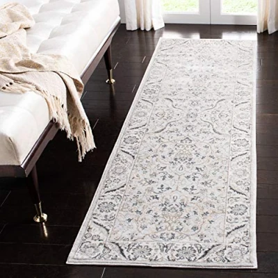 Image de Safavieh Tapis de Transition pour Salon, Salle à Manger, Chambre Coucher Collection Isabella Poils Courts Gris Clair et crème 66 x 244 cm