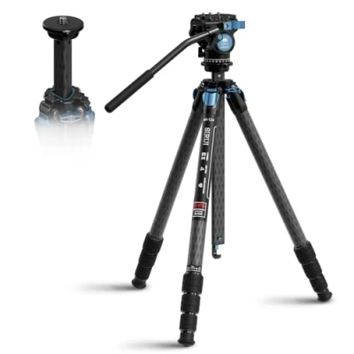 Image de SIRUI Trépied en Fibre de Carbone avec Tête Fluide, 65.6&#039;&#039; Compact pour Caméra Vidéo, Plaque QR à Chargement Latéral, Verrou Rotatif étanche, Charge 6,6lbs, AM 124+AM 5VX