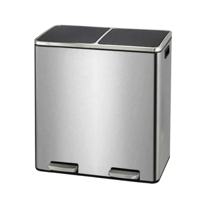 Image de Poubelle 60 L (2 x 30 litres), Système de Tri Sélectif Cuisine à Pédale en Métal Fermeture Douce avec Couvercle Hermétique pour (Argent)
