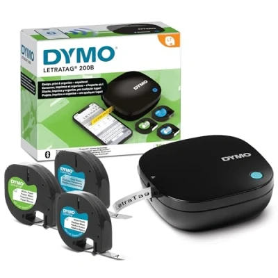 Image de DYMO LetraTag 200B étiqueteuse Bluetooth Imprimante d&#039;étiquettes compacte Se connecte à iOS et Android l&#039;aide de technologie sans fil Inclut 3 rubans pour étiquettes