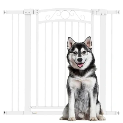 Image de PawHut Barrière pour chien avec 2 extensions blanches, largeur réglable 76 104 cm