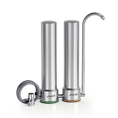 Image de Frizzlife DS99 S Système de filtre à eau comptoir, filtration en acier inoxydable 8 niveaux, 0,5 micron certifié NSF, réduit 99,99% le plomb, chlore, les métaux lourds et tartre