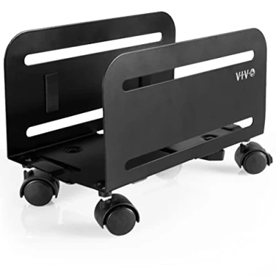 Image de VIVO CART PC01 Tour d&#039;ordinateur de Bureau ATX, Support Roulant en Acier CPU, 12 à 20,8 cm Large, Chariot Mobile réglable avec roulettes verrouillables, pour PC Jeu, Noir