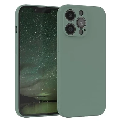 Image de EAZY CASE Coque de protection en silicone pour iPhone 13 Pro, vert, souple, résistante aux chocs, avec l&#039;appareil photo, fine, TPU, antichoc, vert foncé