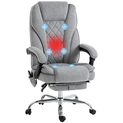 Image de Vinsetto Fauteuil de Bureau massant et Chauffant Chaise Ergonomique avec Hauteur réglable Dossier inclinable télécommande Filaire Repose Pieds rétractable pivotant 360 Gris