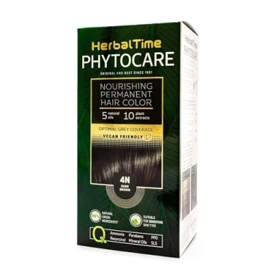 Image de Herbal Time Phytocare teinture permanente pour cheveux Brun foncé 4N capillaire naturelle professionnelle Nourrissez et protégez vos Sans ammoniaque, PPD SLS 124,5ml