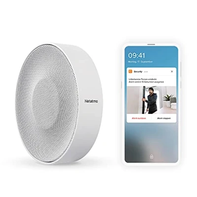Image de Netatmo NIS01 DE Sirène d&#039;alarme d&#039;intérieur Intelligente sans Fil Wi FI 110 DB Activation/désactivation Automatique abonnement Fonctionne sur Batterie ou Secteur